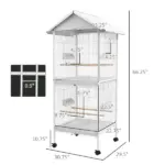 Wrought Metal Bird Cage Feeder 67" H with Rolling Stand Perches Food Containers Doors Wheels White - Image 3