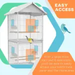 Wrought Metal Bird Cage Feeder 67" H with Rolling Stand Perches Food Containers Doors Wheels White - Image 5