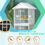 Wrought Metal Bird Cage Feeder 67" H with Rolling Stand Perches Food Containers Doors Wheels White - Image 6