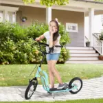 Aosom Youth Scooter Blue with Front Rear Caliper Dual Brakes 12-Inch Inflatable Wheel for Ages 5+ - Image 2
