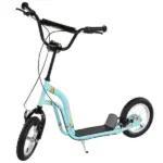 Aosom Youth Scooter Blue with Front Rear Caliper Dual Brakes 12-Inch Inflatable Wheel for Ages 5+