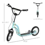 Aosom Youth Scooter Blue with Front Rear Caliper Dual Brakes 12-Inch Inflatable Wheel for Ages 5+ - Image 3