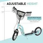 Aosom Youth Scooter Blue with Front Rear Caliper Dual Brakes 12-Inch Inflatable Wheel for Ages 5+ - Image 4