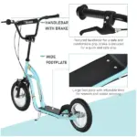 Aosom Youth Scooter Blue with Front Rear Caliper Dual Brakes 12-Inch Inflatable Wheel for Ages 5+ - Image 5