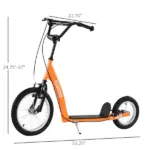Youth Scooter Kick Scooter with Adjustable Handlebar, Front and Rear Dual Brakes and Inflatable Wheels, for Kids 5+, Orange - Image 3