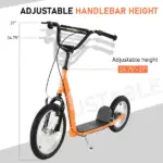 Youth Scooter Kick Scooter with Adjustable Handlebar, Front and Rear Dual Brakes and Inflatable Wheels, for Kids 5+, Orange - Image 5