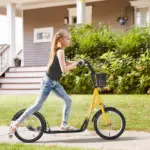 Youth Scooter, Kick Scooter with Adjustable Handlebars, Double Brakes, 16" Inflatable Rubber Tires, Basket, Cupholder, Orange - Image 2