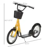 Youth Scooter, Kick Scooter with Adjustable Handlebars, Double Brakes, 16" Inflatable Rubber Tires, Basket, Cupholder, Orange - Image 3