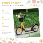 Youth Scooter, Kick Scooter with Adjustable Handlebars, Double Brakes, 16" Inflatable Rubber Tires, Basket, Cupholder, Orange - Image 5