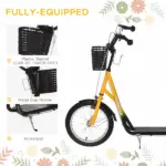 Youth Scooter, Kick Scooter with Adjustable Handlebars, Double Brakes, 16" Inflatable Rubber Tires, Basket, Cupholder, Orange - Image 6