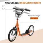 Aosom Youth Scooter, Orange, Kick Scooter for Kids 5+ with Adjustable Handlebar, Dual Brakes - Image 4