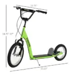 Aosom Youth Scooter with Adjustable Handlebar, Front and Rear Dual Brakes and Inflatable Wheels, for Kids 5+, Green - Image 3
