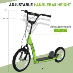 Aosom Youth Scooter with Adjustable Handlebar, Front and Rear Dual Brakes and Inflatable Wheels, for Kids 5+, Green - Image 5