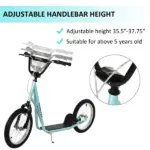 Aosom Youth Scooter with Adjustable Handlebar, Kick Scooter with Dual Brakes Inflatable Wheels, Blue, for Kids 5+ - Image 4