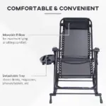 Zero-G Zen Outdoor Zero Gravity Rocking Chair with Headrest, Tray and Phone Holder - Image 5