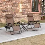 Outsunny 3-Piece Zero Gravity Chair Set with 2 Recliners and Side Table Brown - Image 2