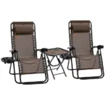Outsunny 3-Piece Zero Gravity Chair Set with 2 Recliners and Side Table Brown - Image 11