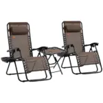 Outsunny 3-Piece Zero Gravity Chair Set with 2 Recliners and Side Table Brown