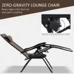Outsunny 3-Piece Zero Gravity Chair Set with 2 Recliners and Side Table Brown - Image 4