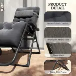 Outsunny Zero Gravity Recliner Chair with Cup Holder Cushion Foldable Black - Image 7