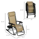 Zero Gravity Rocking Chair Set, 2 Piece Outdoor Recliner, Foldable with Pillow, Cup and Phone Holder, Beige - Image 3