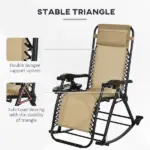Zero Gravity Rocking Chair Set, 2 Piece Outdoor Recliner, Foldable with Pillow, Cup and Phone Holder, Beige - Image 6