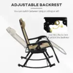 Zero Gravity Rocking Chair Set, 2 Piece Outdoor Recliner, Foldable with Pillow, Cup and Phone Holder, Beige - Image 7